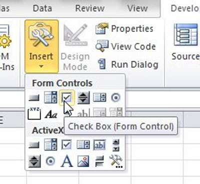 thêm hộp kiểm CheckBox bảng tính Excel 3
