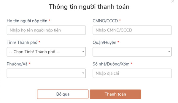 Nhập đầy đủ thông tin theo yêu cầu