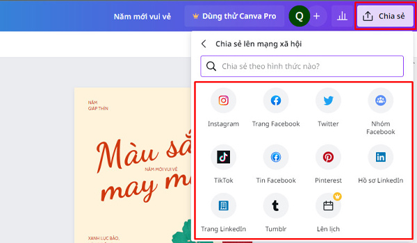 Chia sẻ mẫu thiết kế lên mạng xã hội