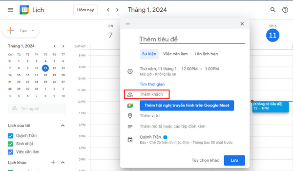 Thêm người vào cuộc họp trên Google Calendar
