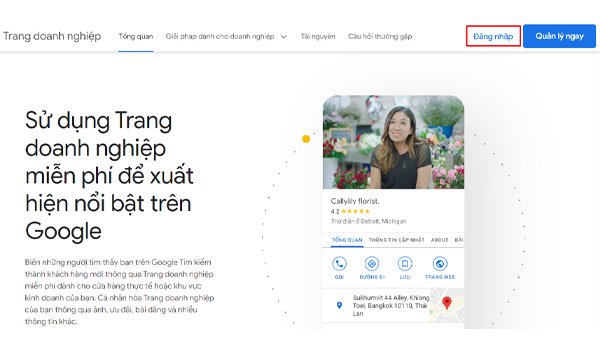 Đăng nhập tài khoản Google My Business