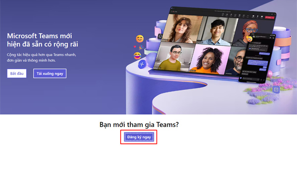 Bấm đăng ký ngay để bắt đầu quy trình tạo tài khoản Microsoft Teams