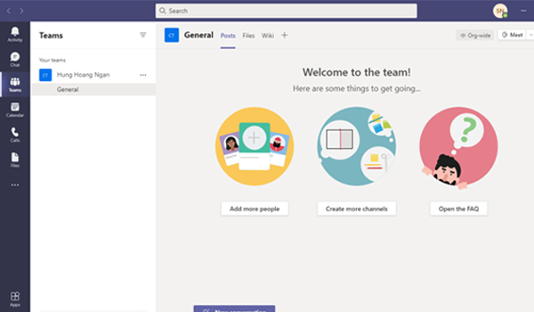 Giao diện chính của Microsoft Teams