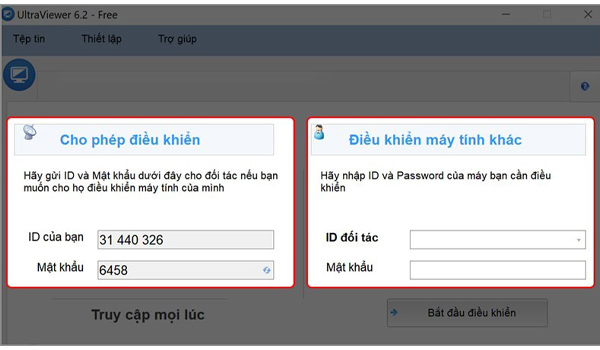 Phải có ID & Mật khẩu bạn mới có thể truy cập vào máy tính người khác để điều khiển