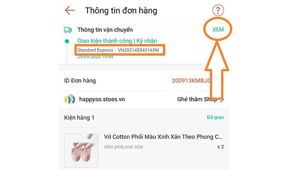 Tra cứu mã đơn hàng Standard Express trên ứng dụng Shopee