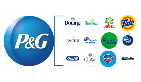 Thương hiệu P&G có các nhãn hiệu như Downy, Oral-B, Ariel, Pamper,...